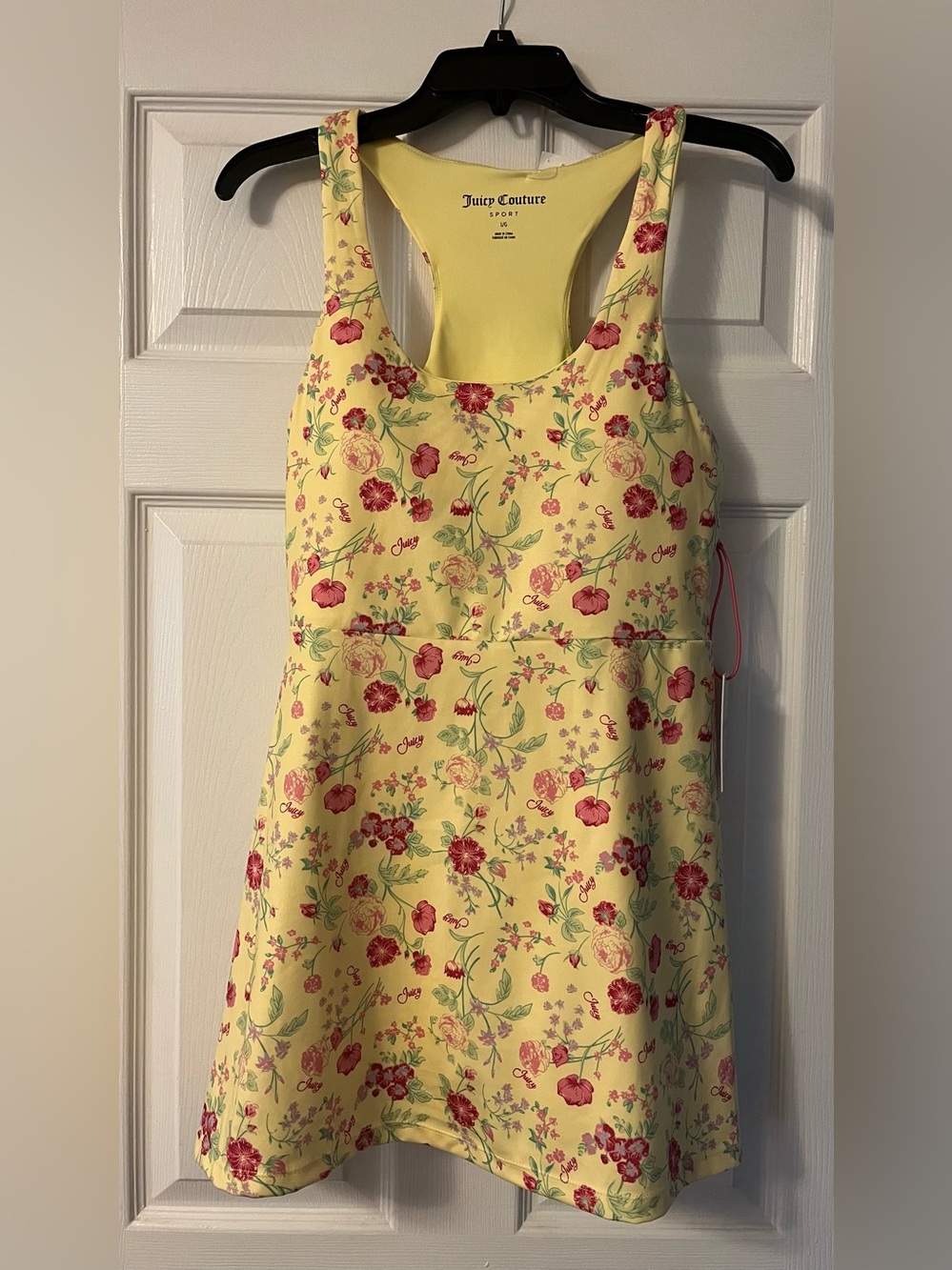 Juicy Couture Yellow Floral Racerback Dress with Pink & Red Flowers